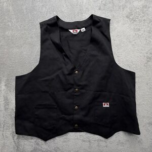 Ben Davis Vest Mens 3XL Black Canvas Button Front Pockets Workwear Utility USA
